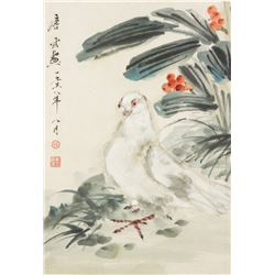 WC Bird Painting Paper Scroll Signed Tang Yun