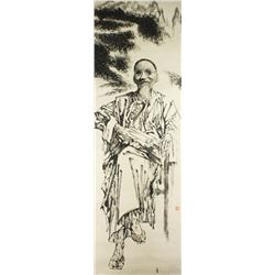 WC Figure Painting on Paper Roll Signed Zhao