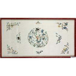 Chinese Lotus Embroidery on Silk w/ Frame