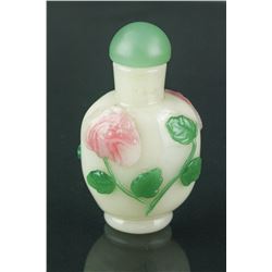 19th C. Peking Glass Snuff Bottle with Spoon