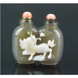 Chinese Double Smoky Agate Dragon Snuff Bottle