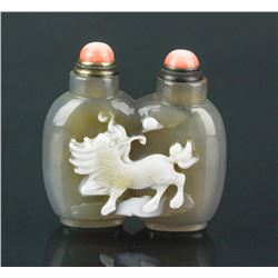 Chinese Double Smoky Agate Dragon Snuff Bottle