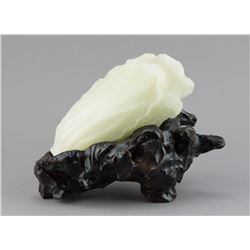 Chinese Hardstone Carved Cabbage with Stand