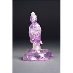 Chinese Carved Rose Quartz Figure of Guanyin