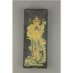 Chinese Gilt Ink Stone Sealed and Stamped Kwanyin