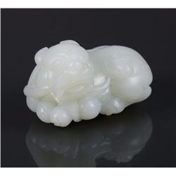 Chinese White Jade Carved Pixiu Toggle