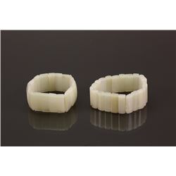 Chinese Pair of White Jade Carved Bracelets