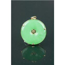 Chinese Green Jadeite Pendant w/14K Gold Frame