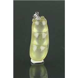 Chinese Yellow Jadeite Bean Pendant 18K White Gold