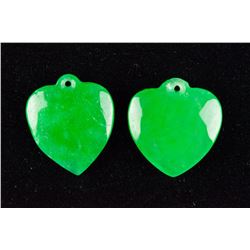 Pair of Emerald Green Jadeite Heart Shape Pendants