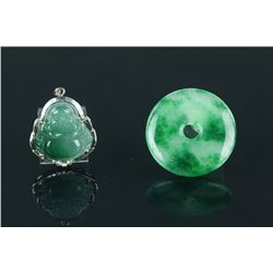 2 Pieces of Chinese Green Jadeite Carved Pendants