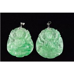 Pair of Jadeite Pendant Carved Kwanyin w 18K Bail