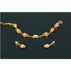 3Pc of 14k Gold w/ Pink Coral Bracelet & Earrings