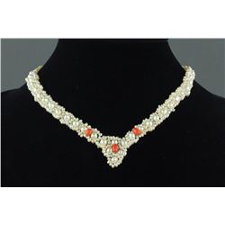 Chinese White Pearl w/ Coral Necklace