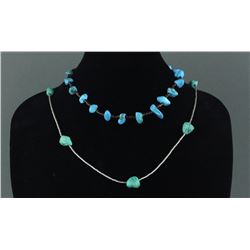 2Pc Tibet Turquoise & Silver Chain Necklace