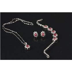 4 Pc of Chinese Red Ruby Silver Jewellery Set