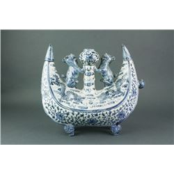 Chinese Blue & White Dragon Porcelain Flask Ewer