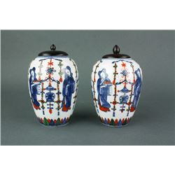 Pair Chinese BW Wucai Porcelain Vase Jiajing MK