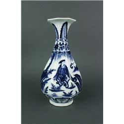 Chinese BW Yuan Style Hexagon Porcelain Vase