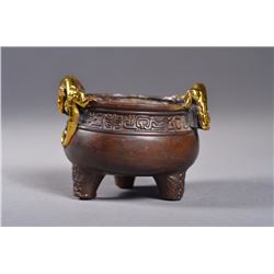 Chinese Bronze Tripod Gilt Gold Censor Ming