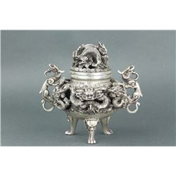 Chinese Silver Dragon Censer Xuande MK