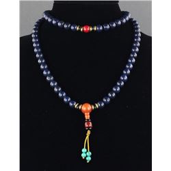 Chinese Lapis Coral & Amber Necklace