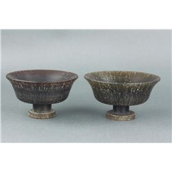 Pair Chinese Horn Carved Cups