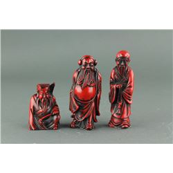 Chinese Moulded Red Coral-like Three Immortals