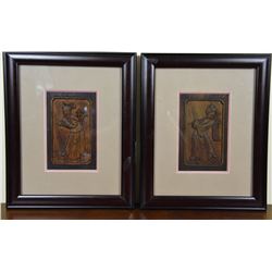 Antique Framed Chinese Pair of Camphor Wood Panels