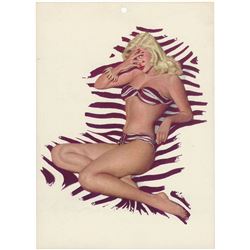 1949 Risque Pinup MOORE - Blonde in Zebra Bikini