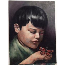 Original Oil Painting BOY WITH BUTTERFLY William Campbell