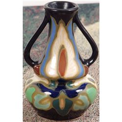 Unusual Old Art Nouveau Gouda Style Double Handled Vase