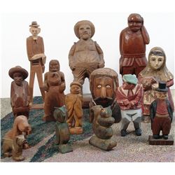 Collection of Old Hand Carved Primitive Wood Sculptures