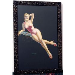 Framed Vtg 1940s DEVORSS Pin-Up Print Leggy Blonde