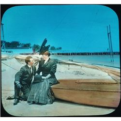 1920s Lantern Slide HONEYTIME Victorian Couple at Beach