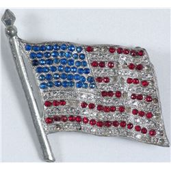 Antique FLAG PIN Rhinestone 48 Star Red White Blue