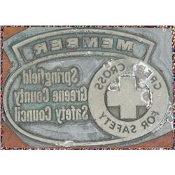 Vintage Wood Block Stamp Green Cross For Safety