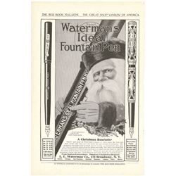 3 Antique Ads WATERMAN'S FOUNTAIN PENS with Santa Claus