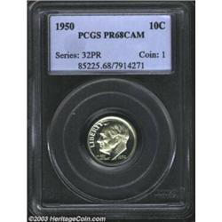 1950 10C PR68 Cameo PCGS. Brilliant white with nice cameo contrast and no apparent imperfections....