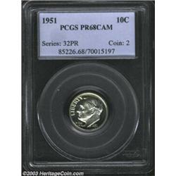 1951 10C PR68 Cameo PCGS. Faint die polish lines (as made) grace the portrait. Strong cameo contr...