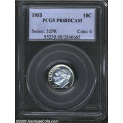 1955 10C PR68 Deep Cameo PCGS. A scarce issue with Deep Cameo contrast, the devices are snow-whit...