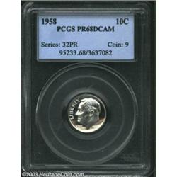 1958 10C PR68 Deep Cameo PCGS. Superb black and white cameo contrast with flawless untoned surfac...