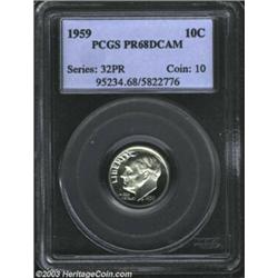 1959 10C PR68 Deep Cameo PCGS. Stark, truly remarkable, cameo contrast with pinpoint striking and...
