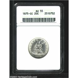 1875-CC 20C AU55 ANACS. A picture perfect example for the stated grade with smooth, bright surfac...