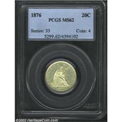 1876 20C MS62 PCGS. Sharply struck with pastel colors, light handling marks, and one heavier cont...