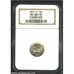 1917-D 10C MS63 Full Bands NGC. Well struck and nearly mark free, the luster is too subdued for a...