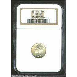1917-S 10C MS65 NGC. Frosty and fully lustrous with strong definition, save for the central cross...