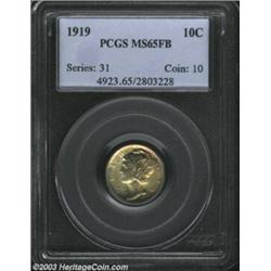 1919 10C MS65 Full Bands PCGS. A sound Gem example that is well frosted with occasional russet an...