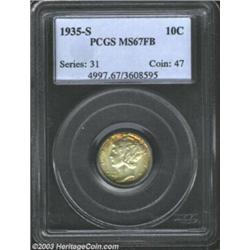 1935-S 10C MS67 Full Bands PCGS. Lovely golden-brown patina hugs the borders of this satiny and m...