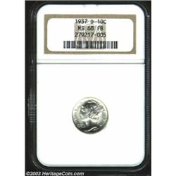 1937-D 10C MS68 Full Bands NGC. Rich, satiny luster and fully struck throughout, a virtually unim...